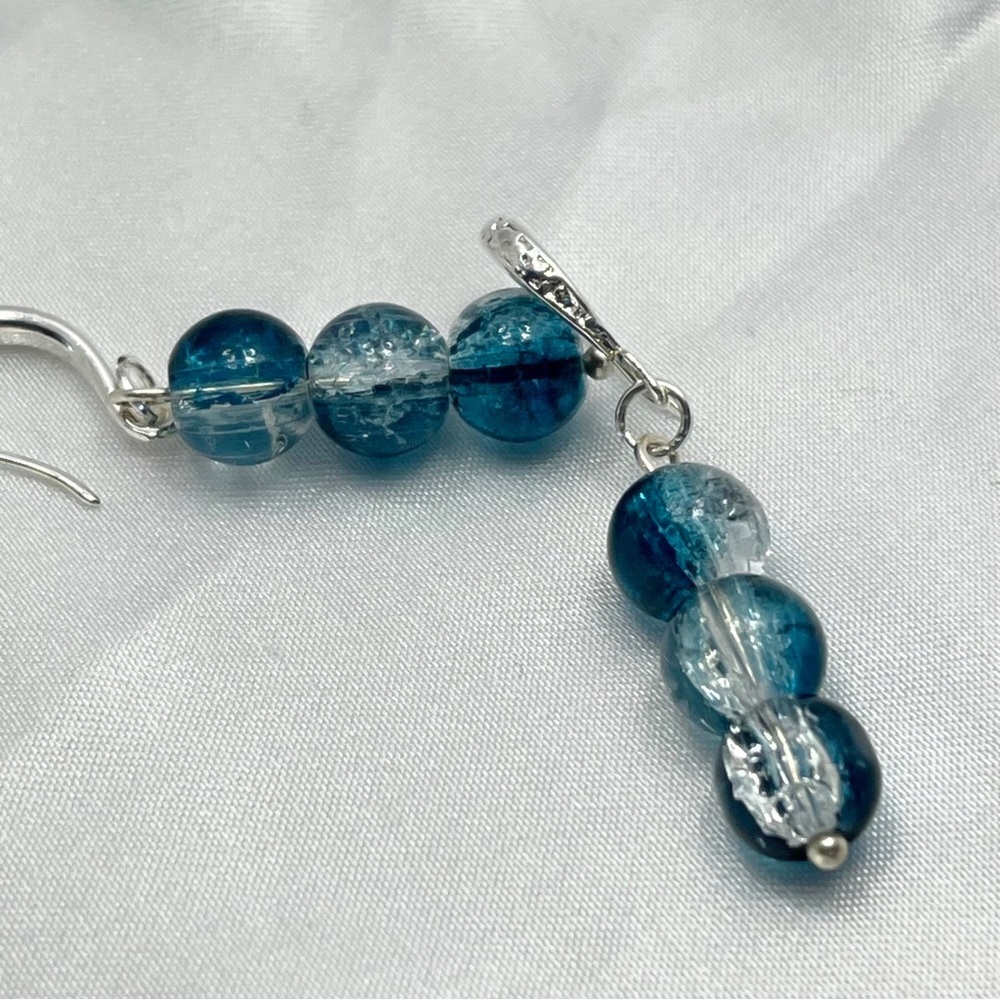 Blue Silver Glass Bead Earrings